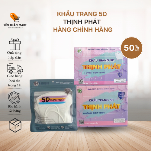 (Combo 100c) Khẩu Trang 5D Thịnh Phát Cao Cấp 3 Lớp Kháng Khuẩn Chống Bụi Chính Hãng