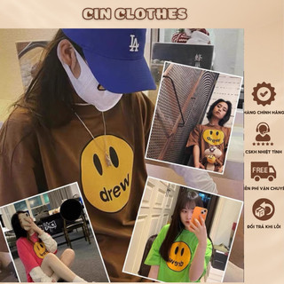 Áo thun mặt cười , Áo thun mặt cười Dreww cotton form rộng dấu quần