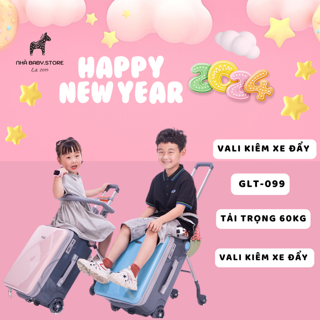 Vali kiêm xe đẩy siêu Hot bảng cao cấp loại 1 GLT-099 2in1 cho bé size 21,5l xách tay tải trọng 60kg