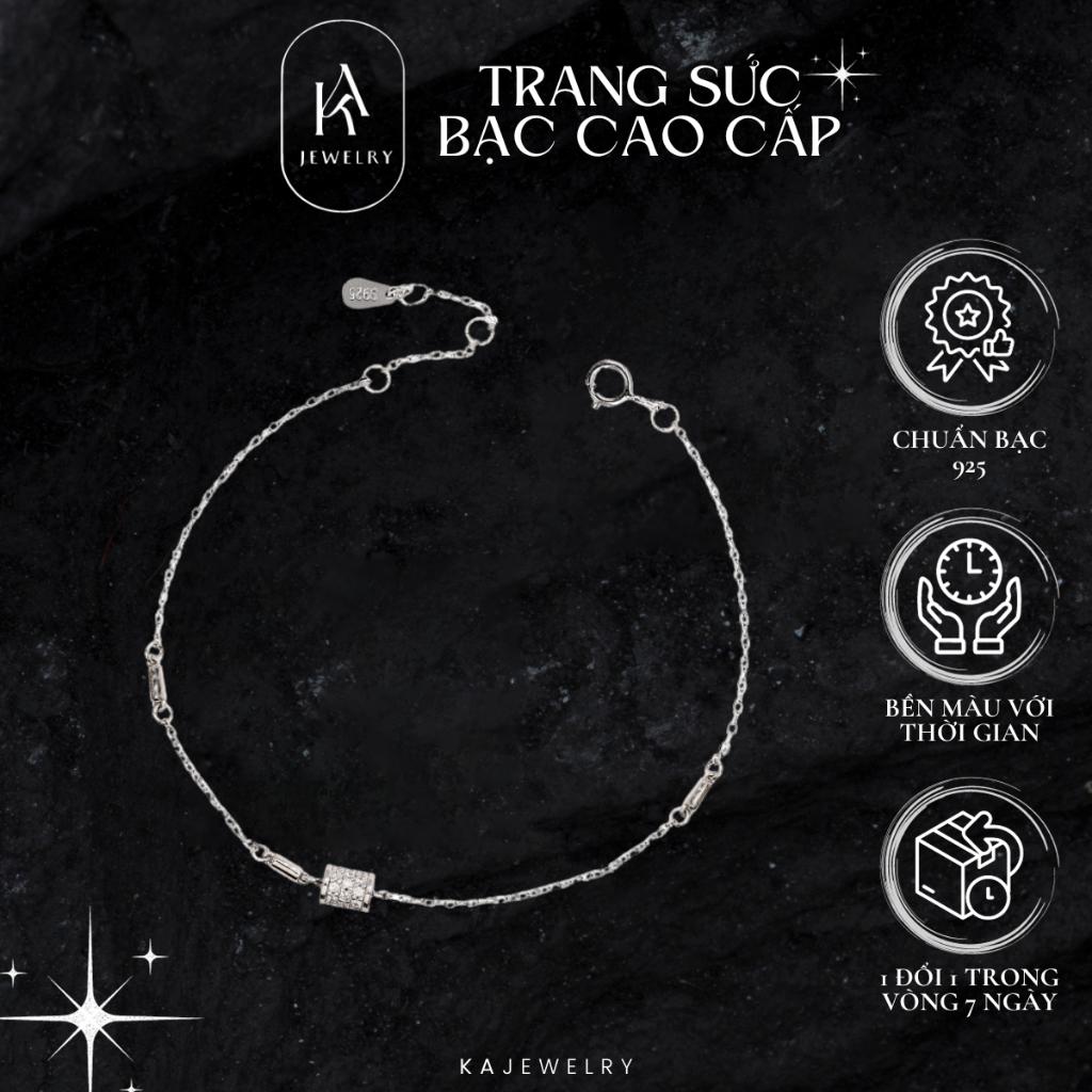 Lắc tay bạc nữ 925 đính đá sang trọng, vòng tay bạc nữ tính xinh xắn nhẹ nhàng tinh tế TienJewelry