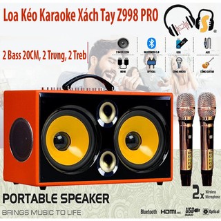 Loa kéo karaoke xách tay z998 pro | 6 đường tiếng 2 bass 20cm công suất lớn tặng kèm 2 mic hát karaoke chống hú cao cấp
