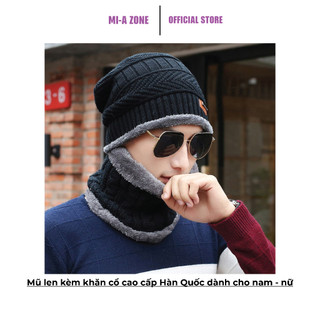 Mũ len kèm khăn cổ cao cấp Hàn Quốc dành cho nam - nữ