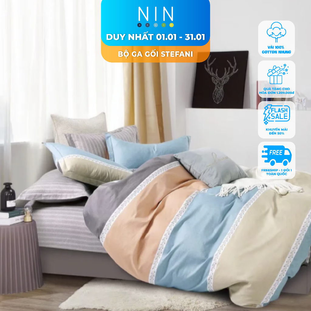 Bộ ga giường, áo gối NIN House - Stefani - ST200033 nhiều kích cỡ (Không kèm mền) bộ drap nệm