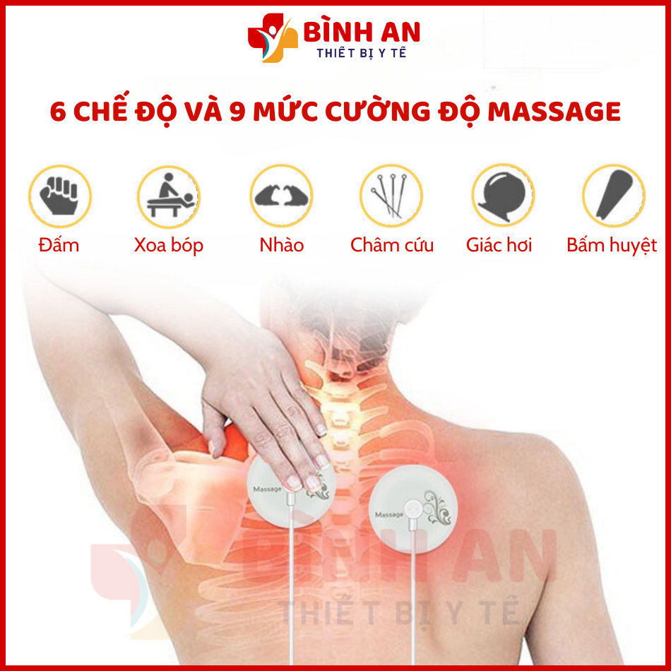 Máy massage xung điện trị liệu MS-20 sử dụng nguồn điện của điện thoại, 6 chế độ - 9 cường độ xung điện