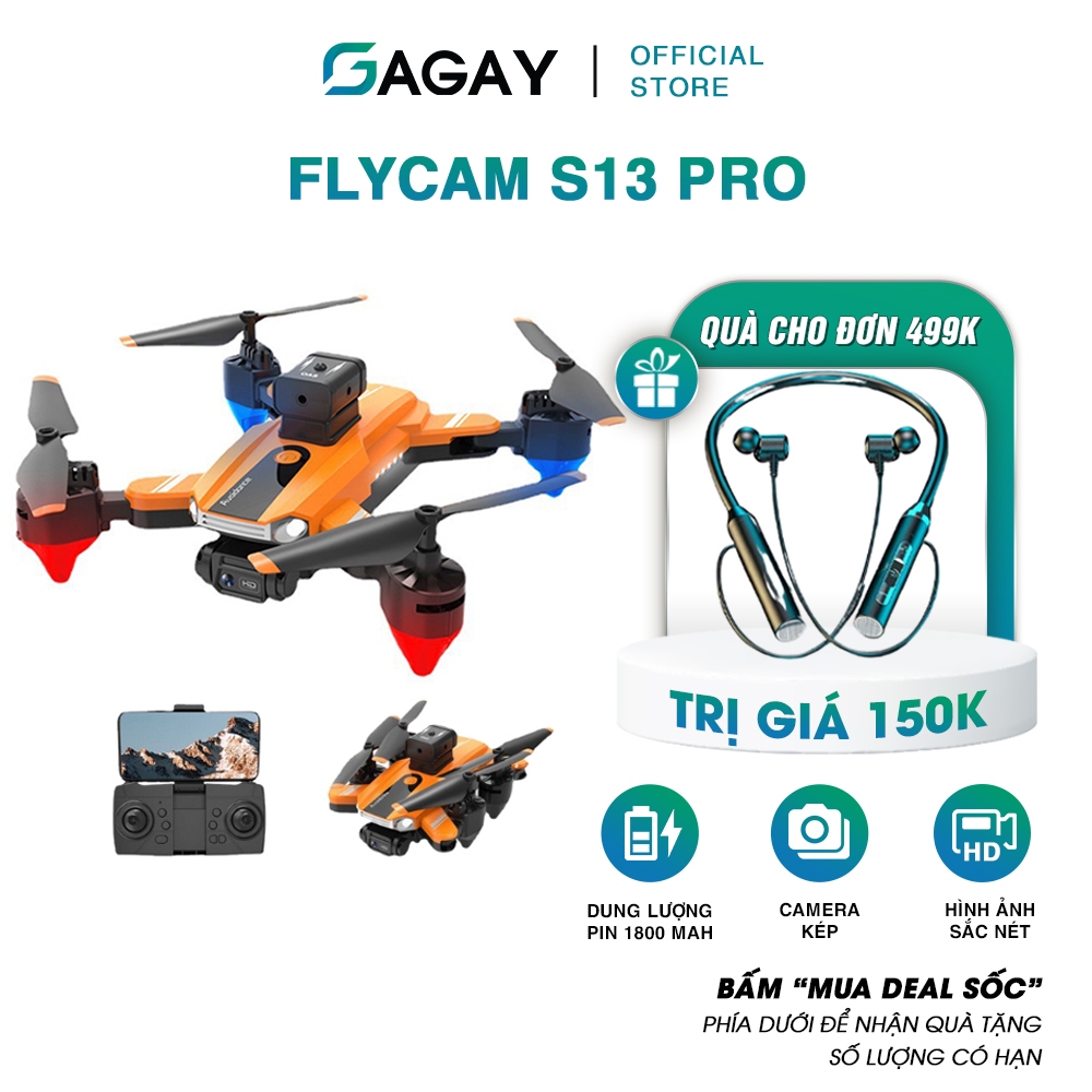 Flycam Mini S13 Pro Máy Bay Điều Khiển Từ Xa Động Cơ Không Chổi Than Phù Hợp Cho Người Mới Chơi Bảo Hành 12 Tháng GAGAY