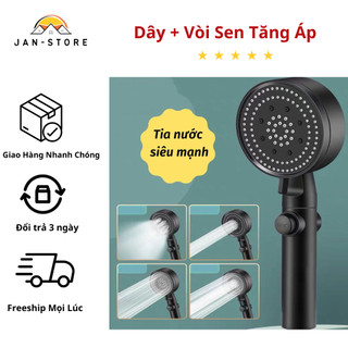 Bộ vòi hoa sen đầu vòi tăng áp 5 chế độ tiết kiệm nước màu đen, chất liệu nhựa abs lắp đặt dễ dàng
