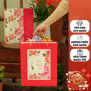 Set quà tết - hộp quà tết bình an sang trọng home nuts, vang roman de la rose và hạt dinh dưỡng cao cấp qt01