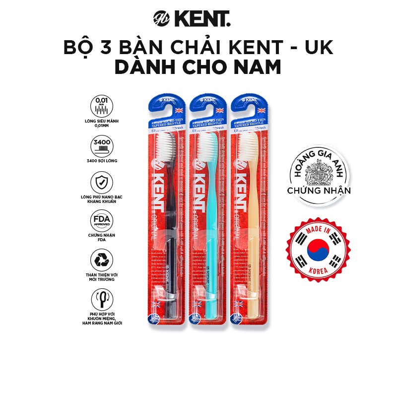 Bộ 3 bàn chải massage nướu siêu mềm Kent - UK dành cho nam