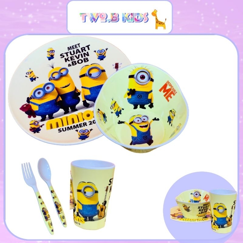Bộ Bát Cốc Trẻ Em 5 Chi Tiết Melamine Hình Minion BBKids Cho Bé Ăn Dặm