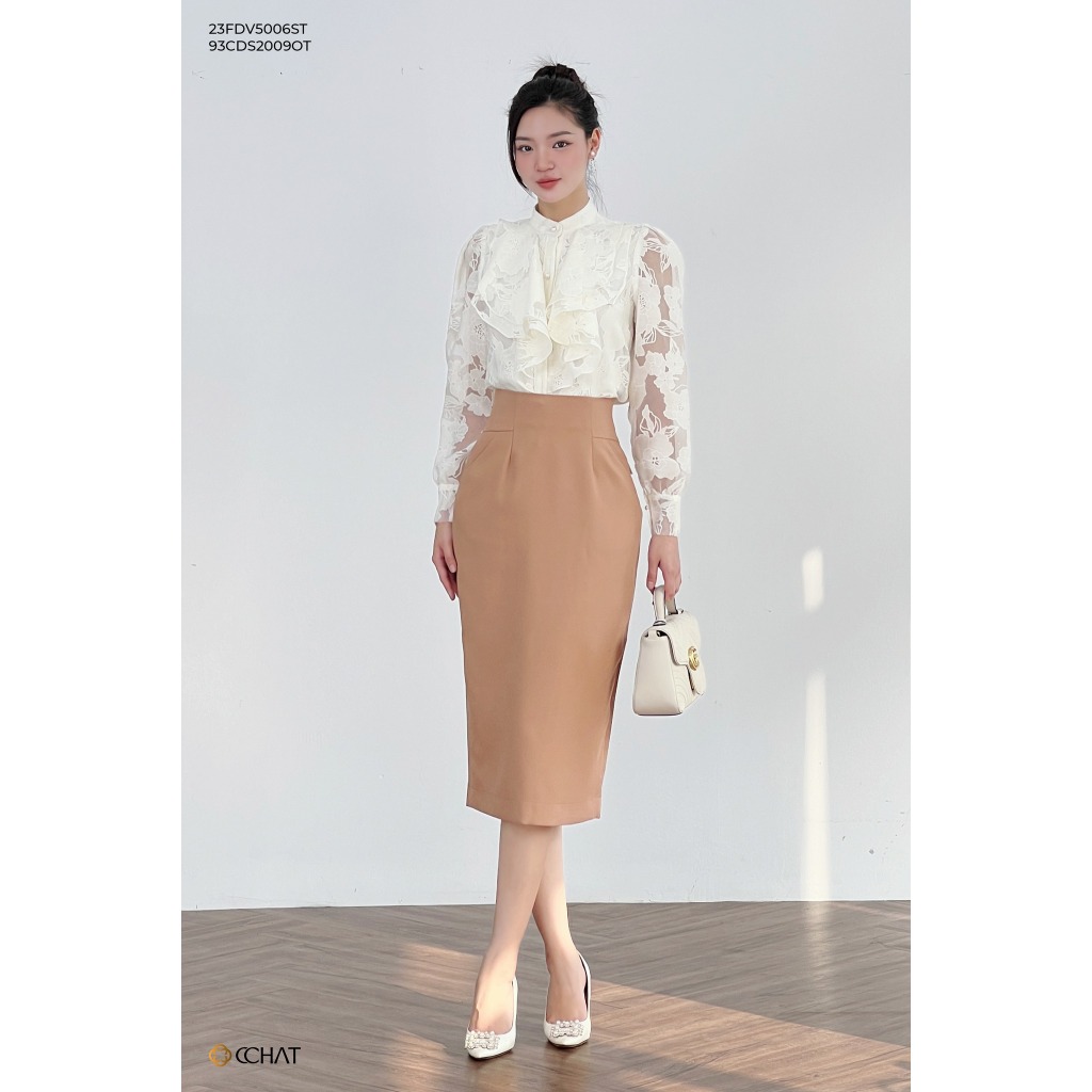 Áo Sơ Mi Nữ 𝐂𝐂𝐇𝐀𝐓 Dáng Suông Bèo Họa Tiết Chất Voan Cao Cấp 23FDV5006ST