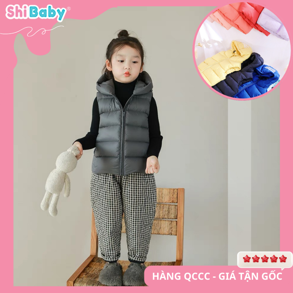 Áo khoác phao ghile gió có mũ chần bông, lót lông, hàng xuất dư nhiều màu cho bé trai gái từ 10-28kg