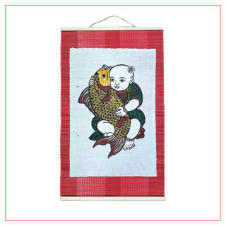 Tranh Đông Hồ Bé ôm cá chép - Little Boy Holding Carp - Dong Ho folk woodcut painting