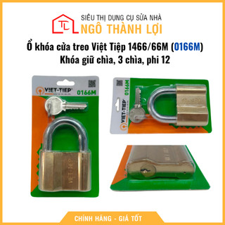 Ổ khóa cửa treo Việt Tiệp 1466/66M (0166M), Khóa giữ chìa, 3 chìa, ống phi 12, khóa 6 phân