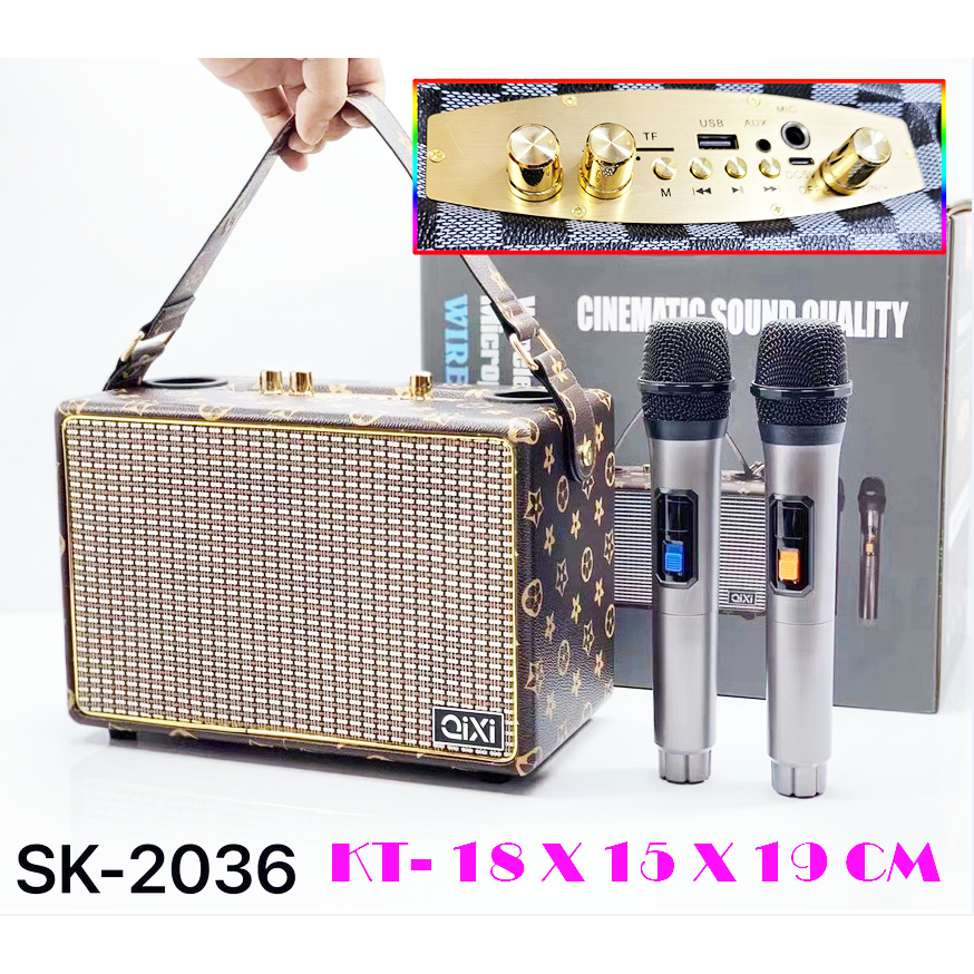 Loa Bluetooth QiXi SK-2036 Kèm 2 Micro Hát Karaoke, Loa To, Bass Mạnh