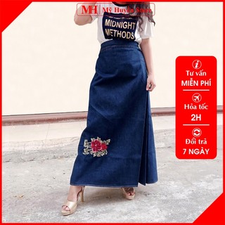 Váy Chống Nắng Nữ Vải Jean Cotton Dày Dặn Thêu Hoa Hồng Tố Nữ Có Túi Và Nút Bấm Mỹ Huyền Store
