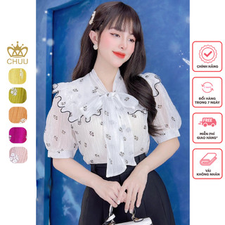 Áo sơ mi công sở nữ kiểu bèo xoắn cổ cột nơ chuu a9466