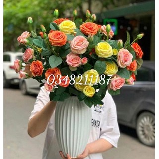 Cành Hoa Hồng Giả 7 bông - cành Hồng Pháp trang trí nhà cửa , trang trí tết siêu đẹp.