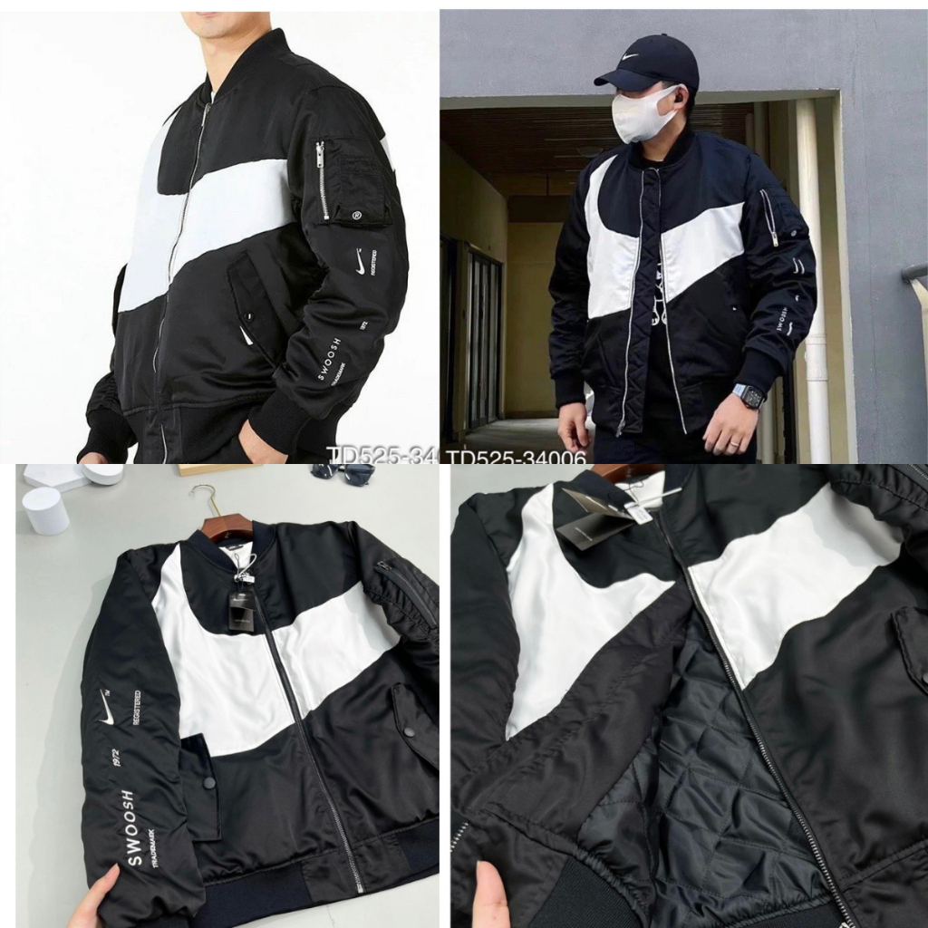 Áo khoác bomber Nike 3 lớp Jacket Nam Nữ, Áo Bomber Nike Cao Cấp BB2 Jerry Shop