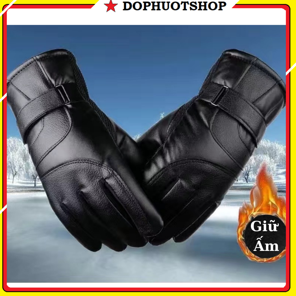 Găng Tay Da Giữ Ấm Cao Cấp Có Lót Nhung,Chống Nước