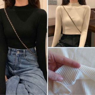 Áo len nữ giữ nhiệt vải tăm trơn cổ 3 phân ôm dáng form trơn QC