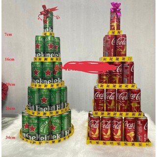 Khay bày tháp bia nước lọc vuông tròn đựng nước ngọt 5 tầng, 3 tầng cúng lễ trang trí bàn thờ tết