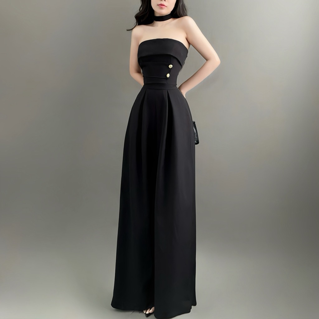 JUMPSUIT Cup Ngực Nevada Dáng Dài Ống Suông Rộng (Kèm Ảnh Thật)