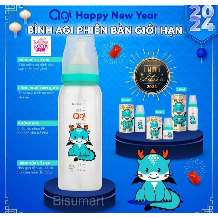 Bình sữa cổ hẹp Agi PP Phiên Bản Rồng 60ml 140ml 250ml