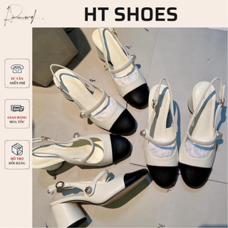 (Sẵn)Giày sandal cao gót C hở gót đế trụ tròn cao 6cm phối màu siêu xinh phong cách tiểu thư nhẹ nhàng thanh lịch #2178
