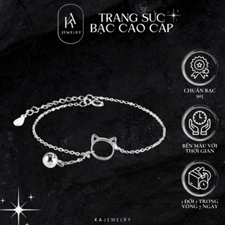 Lắc tay nữ hình mèo có chuông, vòng tay bạc hình mèo phong cách trẻ trung dễ thương TienJewelry