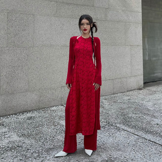 Áo dài đan - set áo dài cách tân ba món