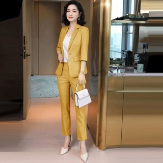 Vest nữ công sở áo vest tay lỡ quần dài tj38 - vàng