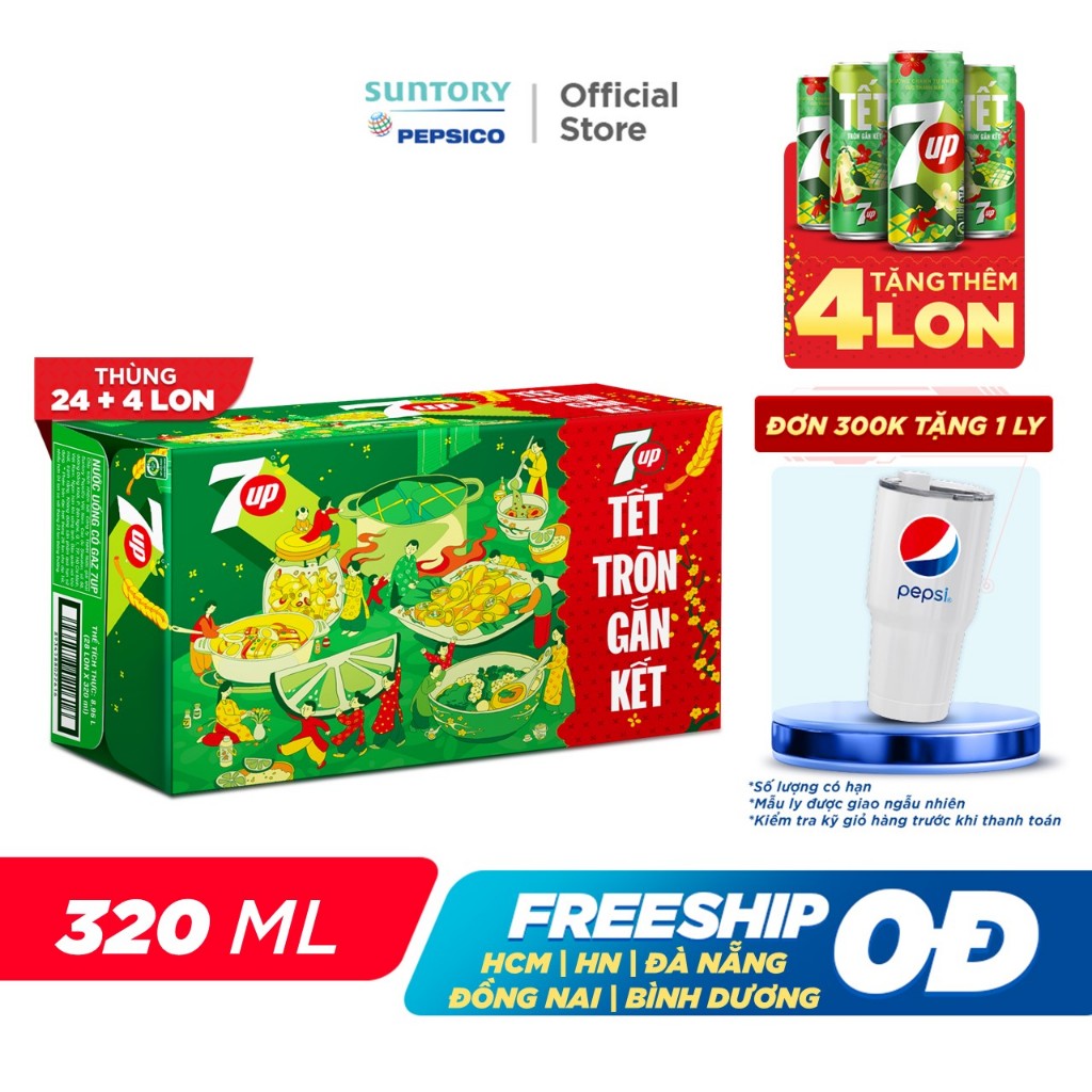 Thùng Nước Ngọt Có Gaz 7Up Lon Xanh 