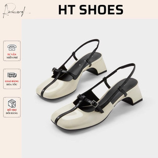 Giày sandal C gót vuông cao 4cm phối dây mảnh hở gót phong cách tiểu thư Mary Jane cá tính hàng Fullbox #2193