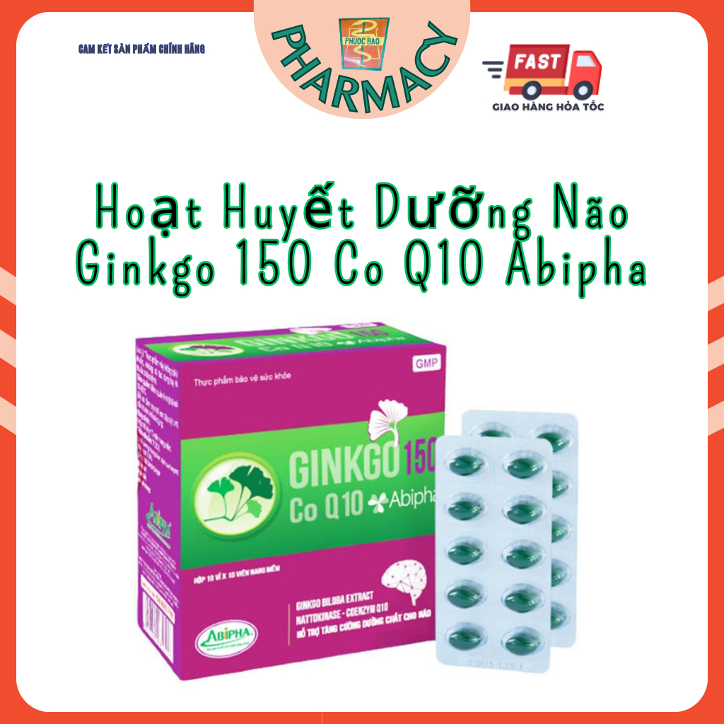 Hoạt huyết dưỡng não Ginkgo 150 Co Q10 ABIPHA (hộp 10 vỉ x10 viên)