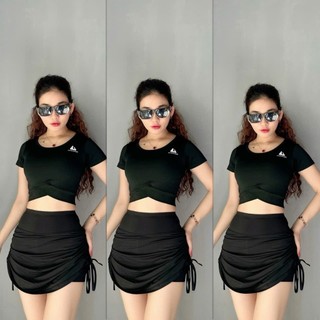 Bộ Đồ Tập Thể Thao Nữ Áo Croptop NaQi Quần Váy Rút Dây Nhiều Màu Tập Gym Yoga Aerobic Cầu Lông