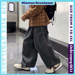 [SẴN HỎA TỐC+ẢNH THẬT-CÓ BIG SIZE] Quần bò jeans ống rộng nhiều túi cách điệu cạp chun oversize form rộng hiphop unisex