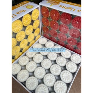 Bán Sỉ - Hộp 50v cháy 4h Nến Tealight Bông Hoa Mai - Không Mùi Không Khói - Màu Trắng Vàng Đỏ