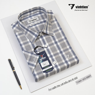 Áo Sơ Mi Tay Ngắn Vĩnh Tiến Dáng Slim Fit Vạt Bầu Vải Kẻ Sợi Tre 430 - Mẫu  2