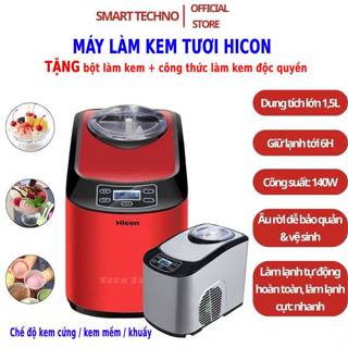 Máy làm kem tươi tự động dung tích lớn 1.5L Hicon, Máy làm kem tại nhà âu dời tiện vệ sinh bảo quản kem, Bột làm kem