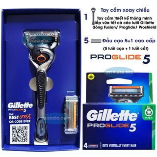 Combo dao cạo râu 5 lưỡi Gillette Proglide5 (1 tay cầm xoay chiều và 6 đầu cạo 5+1)