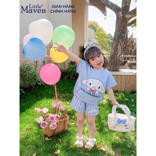 Bộ hè áo thun quần kẻ caro cao cấp 100% cotton họa tiết hoạt hình dễ thương cho bé gái A1869 - Little Maven Chính Hãng