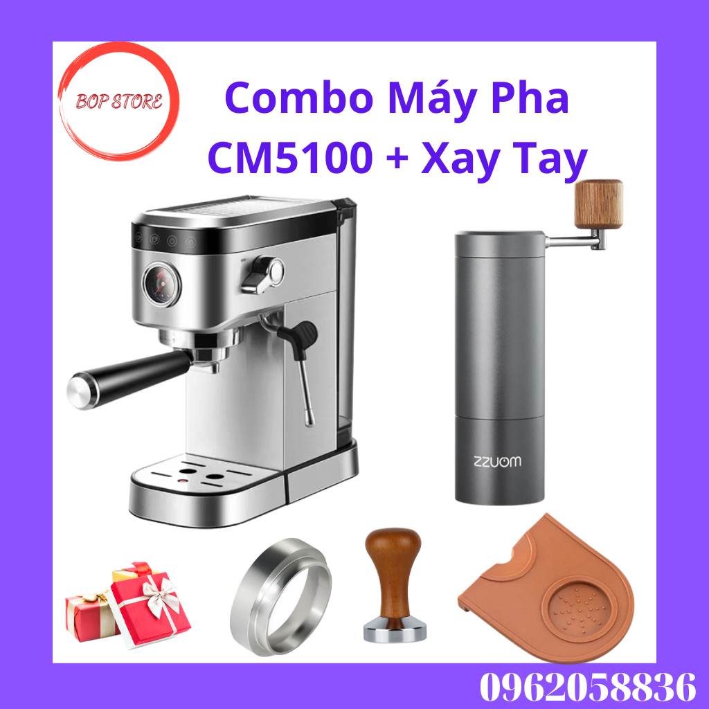 Combo Máy Pha Cafe CM5100 + Xay Tay Bh 12 tháng