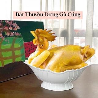 Bát thuyền nhựa giả sứ đựng gà cúng, lễ bày hoa quả có hộp