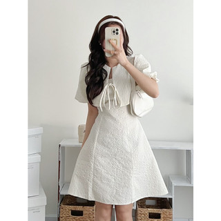 Váy Đầm Giả Set 1 Nơ Tay Phồng Chất Liệu Xốp Gấm Trắng Be Đầm Dự Tiệc Tiểu Thư Hottend 2023 Sang Trọng | tongkho_thaochi