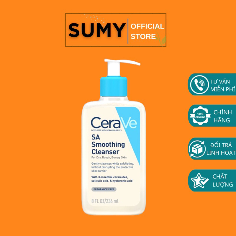 Sữa rửa mặt làm sạch & tẩy tế bào chết dịu nhẹ CeraVe SA Smoothing Cleanser 236ml - SUMY