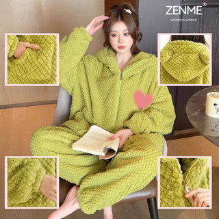 Bộ ngủ lông phối siêu kute dễ thương ulzzang ,bộ đồ mặc nhà xinh sắn ấm áp mùa đông ZENME BLN01