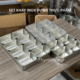 Khay inox đựng topping, khay đựng gia vị 4 khay, 6 khay, 8 khay