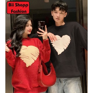  Áo Sweater Noel Đôi Trái tim , Áo Cổ Tròn cho các cặp đôi mùa noel From Rộng Phong Cách.