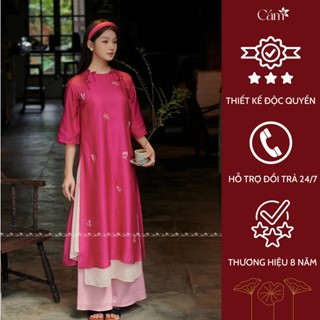 [Cám] Áo Dài Tường Vy Dáng Suông Chất Tơ Thêu Hoa Đính Kết Thủ Công Cao Cấp - AD Cám - Thơm Collection (tặng quần)