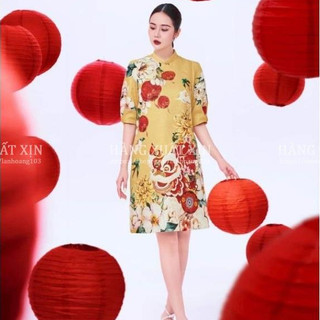 Đầm váy gấm hai lớp hàng siêu đẹp mặc Tết